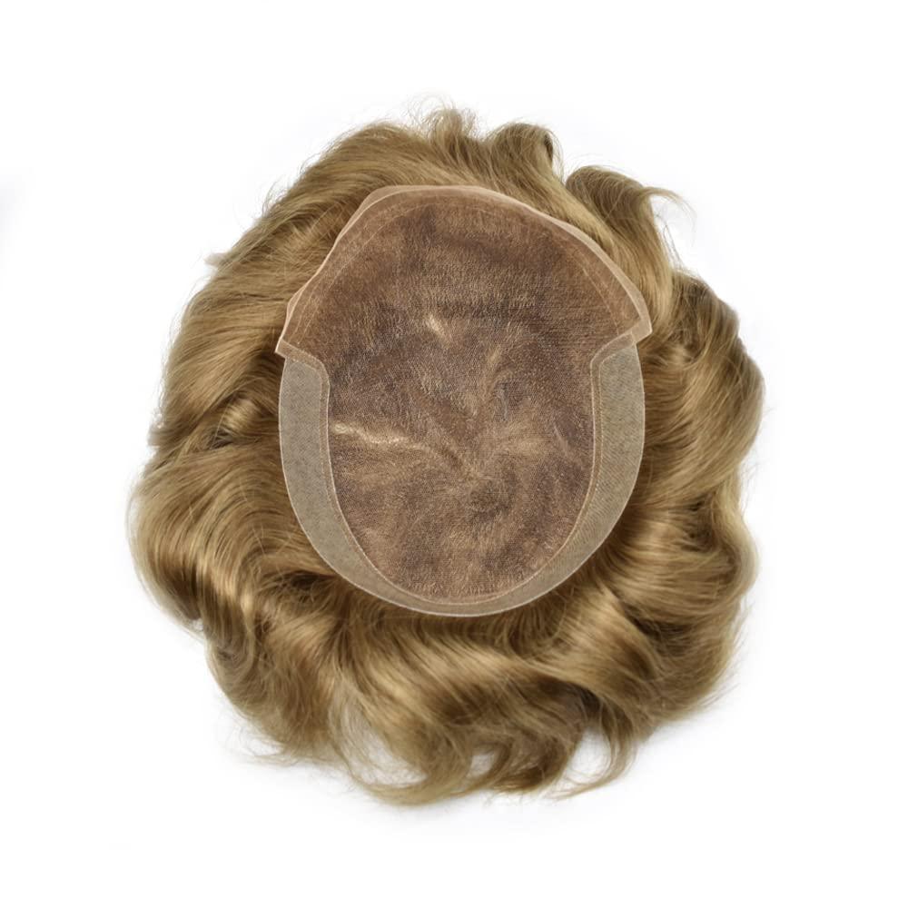 Generic Mens Toupee French Lace Front Toupee for Men Human Remy Hair Replacement System Man Wigs Bleached Knots Mens Units Black Brown Blonde Hair Systems (8X10\", #1710 17# DARK ASH BLONDE WITH 10% SYNTHETIC GREY)