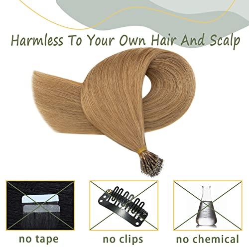 SEGO SEGO Nano Bead Ring Human Hair Extension Pre Bonded Nano Tip Remy Hair Extensions Micro Beads Rings Loop Hand Tied Hairpiece 24 Inch #27 Dark Blonde 1g/strand 50g/pack