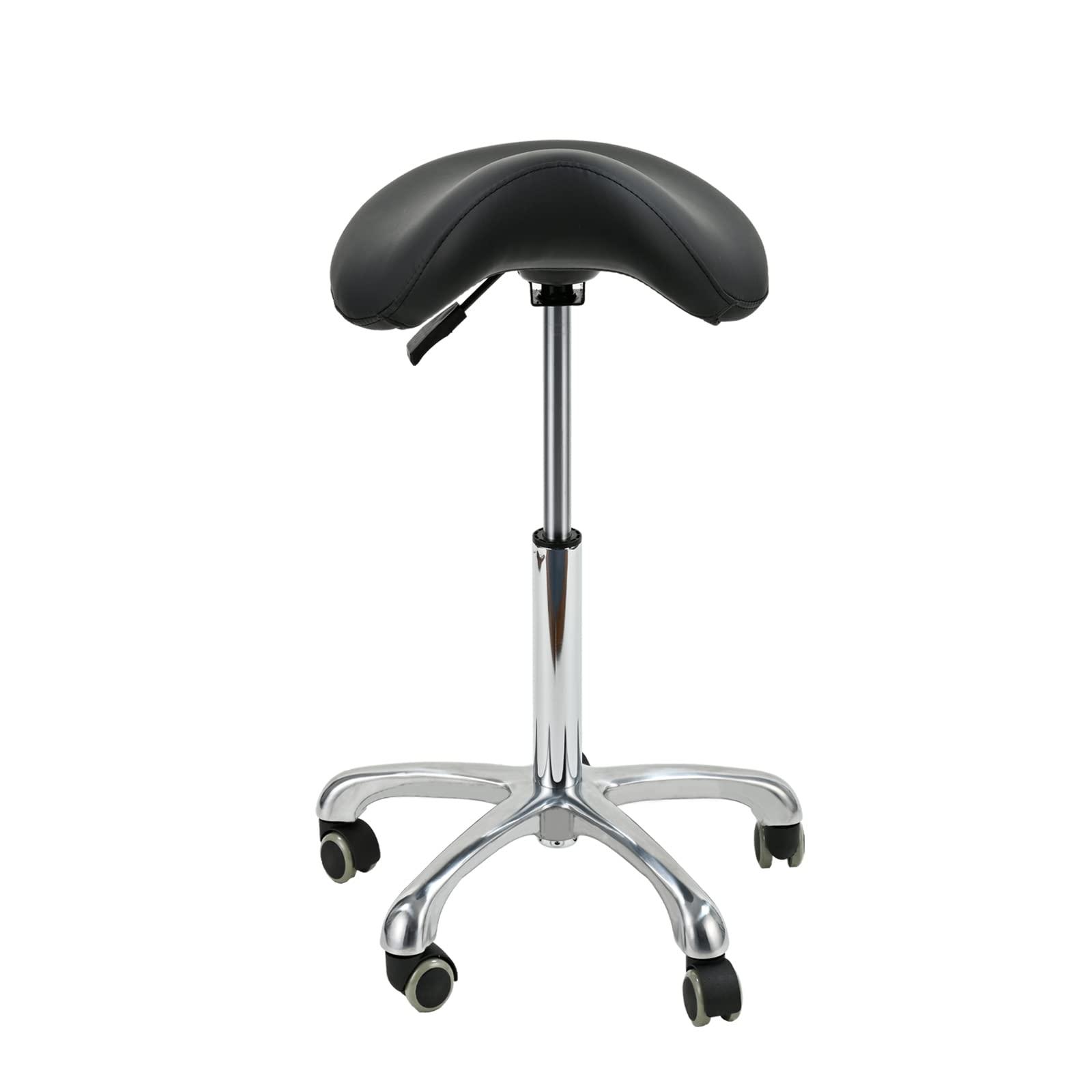 FOHGFNT FOHGFNT Saddle Seat Stool Rolling Chair Drafting Hydraulic Swivel Adjustable Ergonomic Style with Foot Rest Wheels for Home Office Dental Clinic Spa Salon Kitchen Bar Use,Black