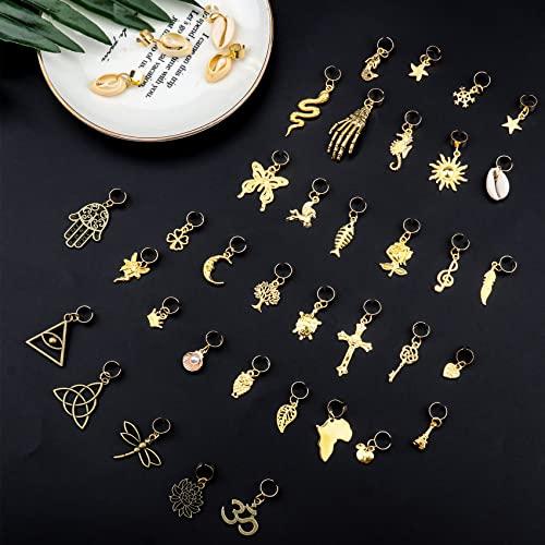 JALANCY 40 Pcs Locs Hair Jewelry Braids Hair Clips Adjustable Hair Cuffs African Style Dreadlocks Hair Beads Butterfly Shell DIY Hair Pendant Charms Hair Decoration for Locs Accessories (Gold and Bronze)