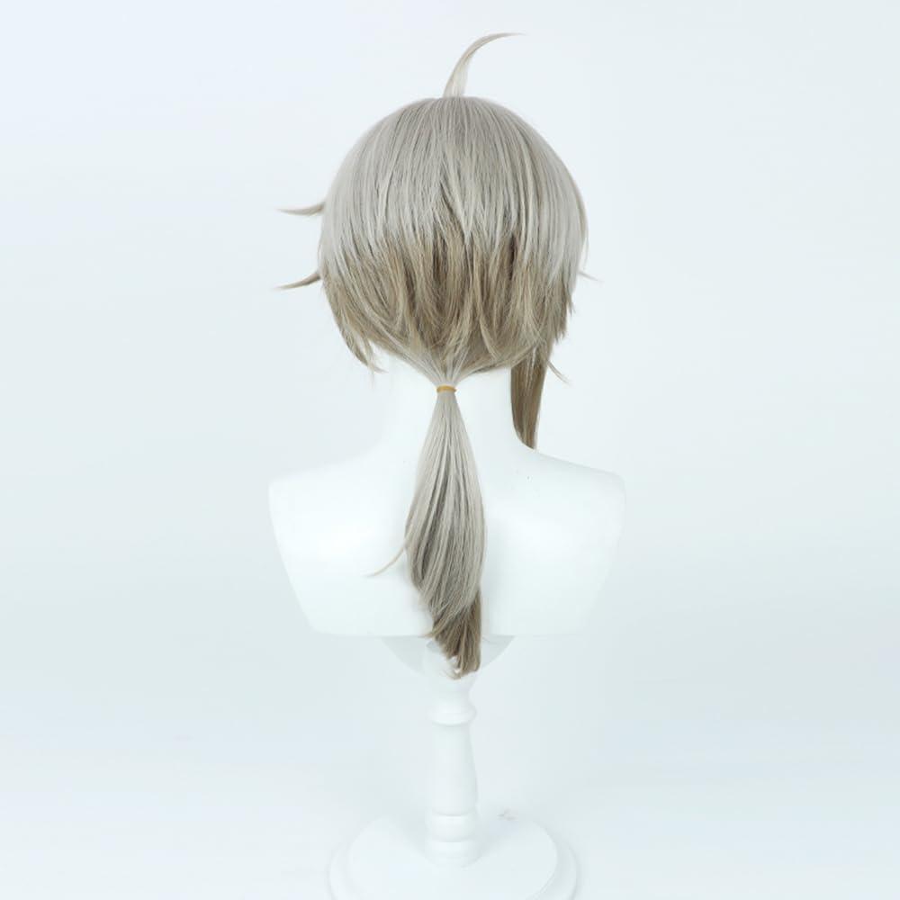 osseoca osseoca Silver White Light Gray Patchwork Wig Medium long hair Low ponytail Chopped bangs Slightly curly wig cos anime show simulation wig 60cm 23inch (kanakana)