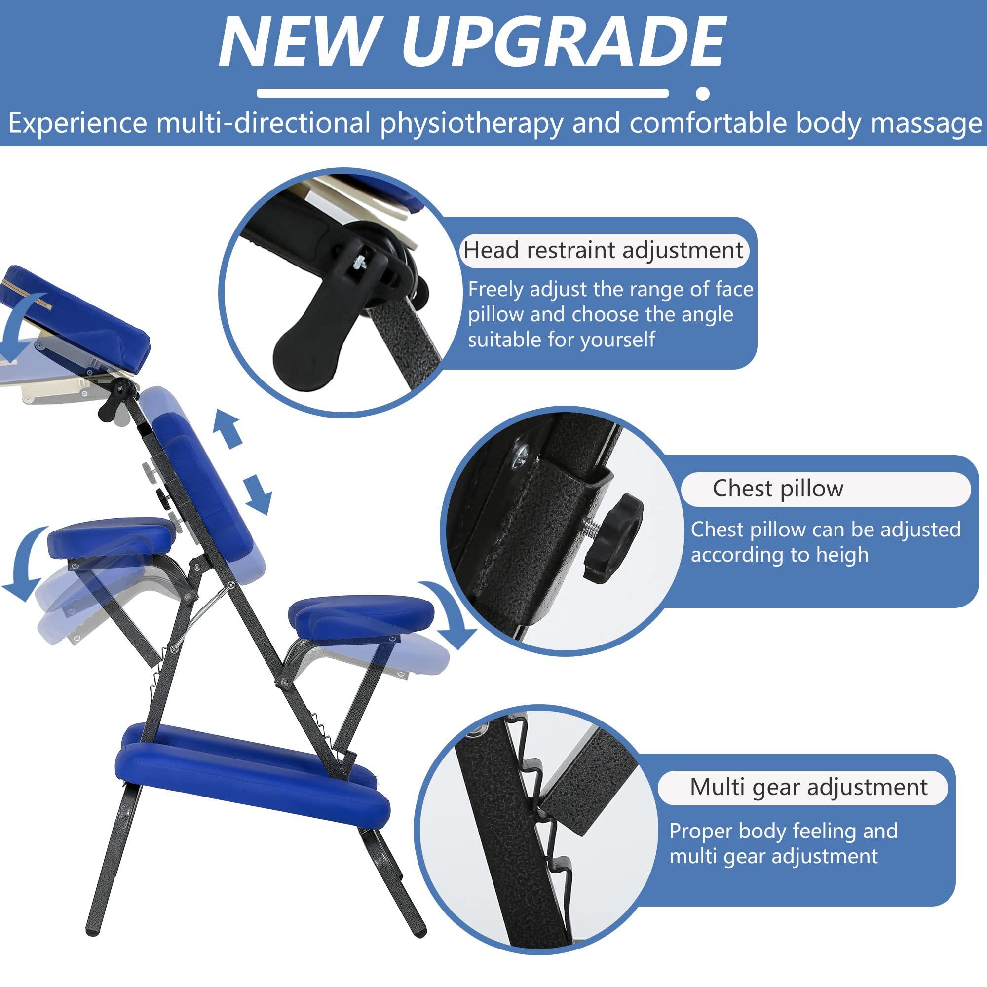 Ruesleag Ruesleag Portable Massage Chair, Height Adjustable Tattoo Chair, Folding Therapy Chair Face Cradle Salon Massage Chair with Carrying Bag (Blue)