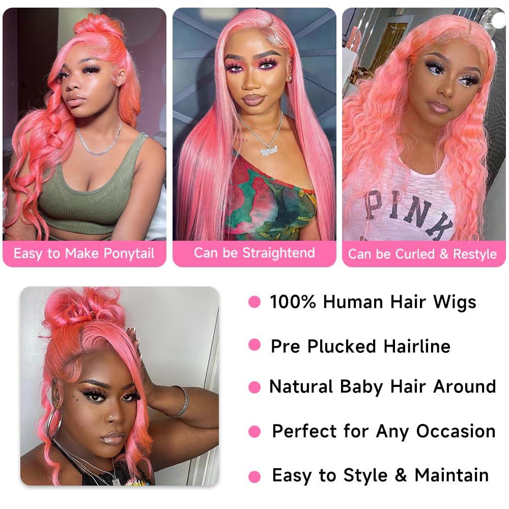 Avolo Avolo Pink Lace Front Wig Human Hair Pre Plucked 13x4 Colored Pink Human Hair Lace Front Wigs Body Wave 180% Density Frontal Wigs Human Hair Pink Wig Human Hair 26 Inch