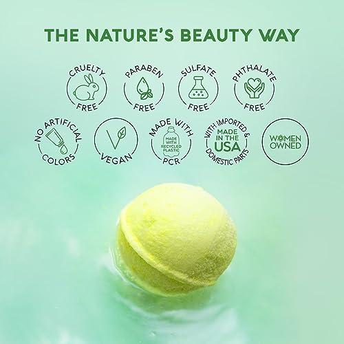 Nature's Beauty Nature's Beauty Eucalyptus & Tea Tree Bath Bomb Multi-Pack- Natural Hand Crafted, Non-Staining, Luxury Fizzy Spa Bomb, Sooth + Restore Skin, Made w/Coconut Oil & Witch Hazel, 4.6oz (4 Pack)