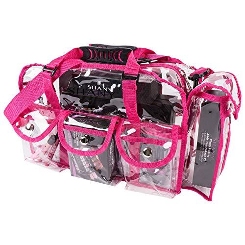 SHANY SHANY Clear PVC Makeup Bag - Large Professional Makeup Artist Rectangular Tote with Shoulder Strap and 5 External Pockets - PINK