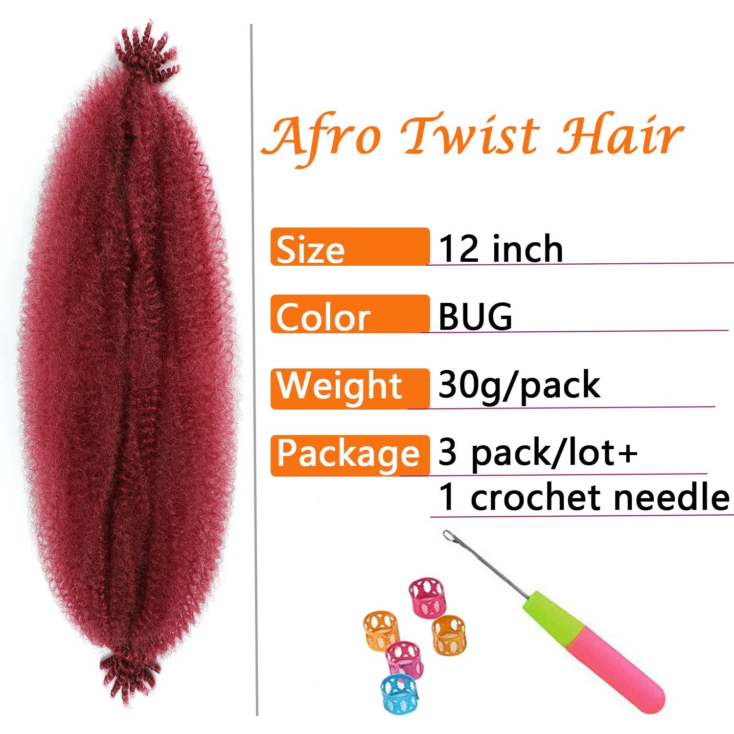 GZVIS Springy Afro Twist Hair 12 Inch 3 Packs Burgundy Color Pre Fluffed Marley Twist Braiding Hair for Black Women (12 inch, Burgundy)