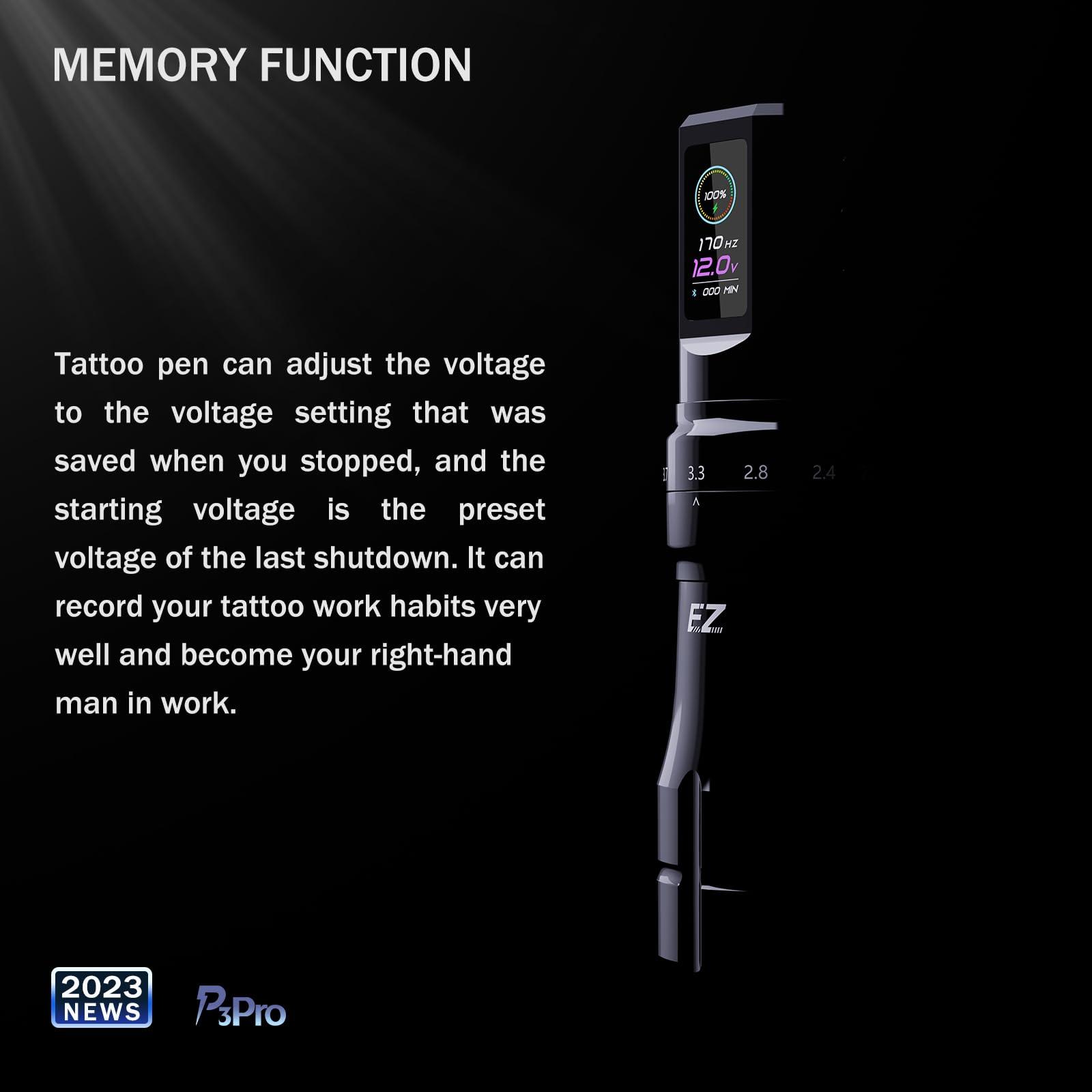 EZTAT2 EZ P3 Pro Wireless Tattoo Machine - 6 Strokes 2.0, 2.4, 2.8, 3.3, 3.7, 4.2mm Tattoo Machine Pen with OLED Digital Display 1600mAh Battery Power Tattoo Gun (Matte Golden)