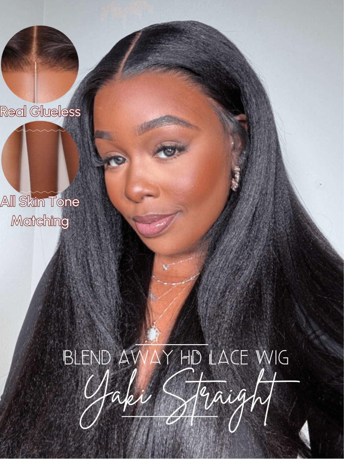 Beauty Forever Beauty Forever 5x5 Thin HD BlendAway Lace Closure Glueless Human Hair Wigs Yaki Straight with Bye Bye Knots Pre Cut Pre Plucked Front Wig Bleached Knots Match All Skin Tones 180% Density 22inch