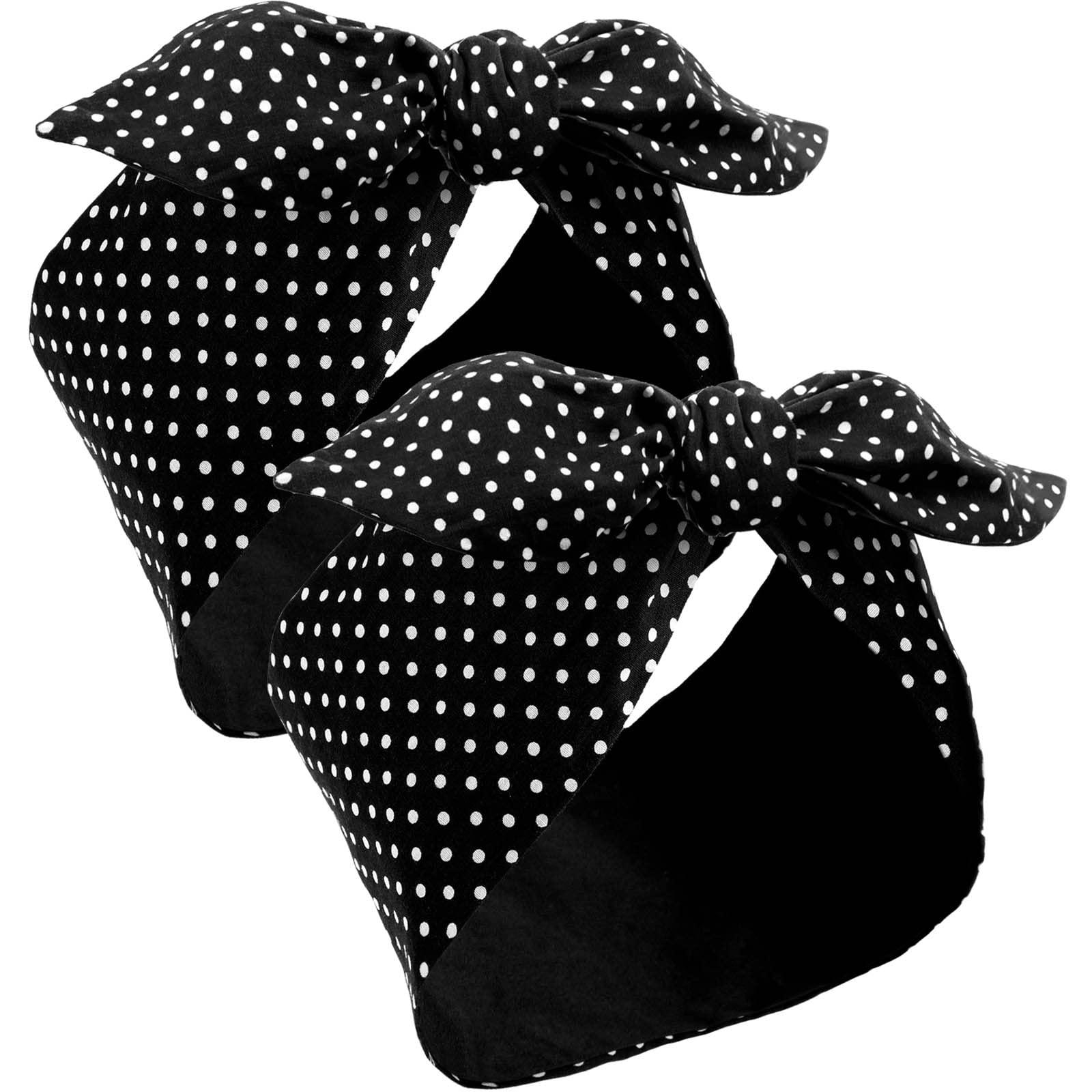 Hicarer 2 Pieces Polka Dot Headband Bandana Headband 50s Costume Hair Accessories Bows Wide Headwrap for Women and Girls (Black,Small Dots)