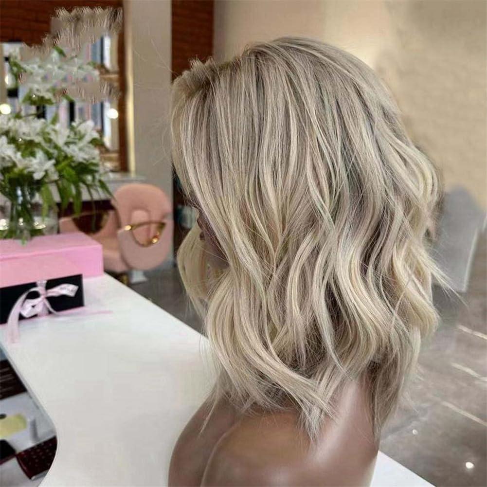 Generic Blonde 13X4 Side Part Lace Front Wig Hd Full Lace Frontal Human Hair Wig Short Wavy Highlight Wigs For Women 360 Frontal Wig 16inches#180 Density