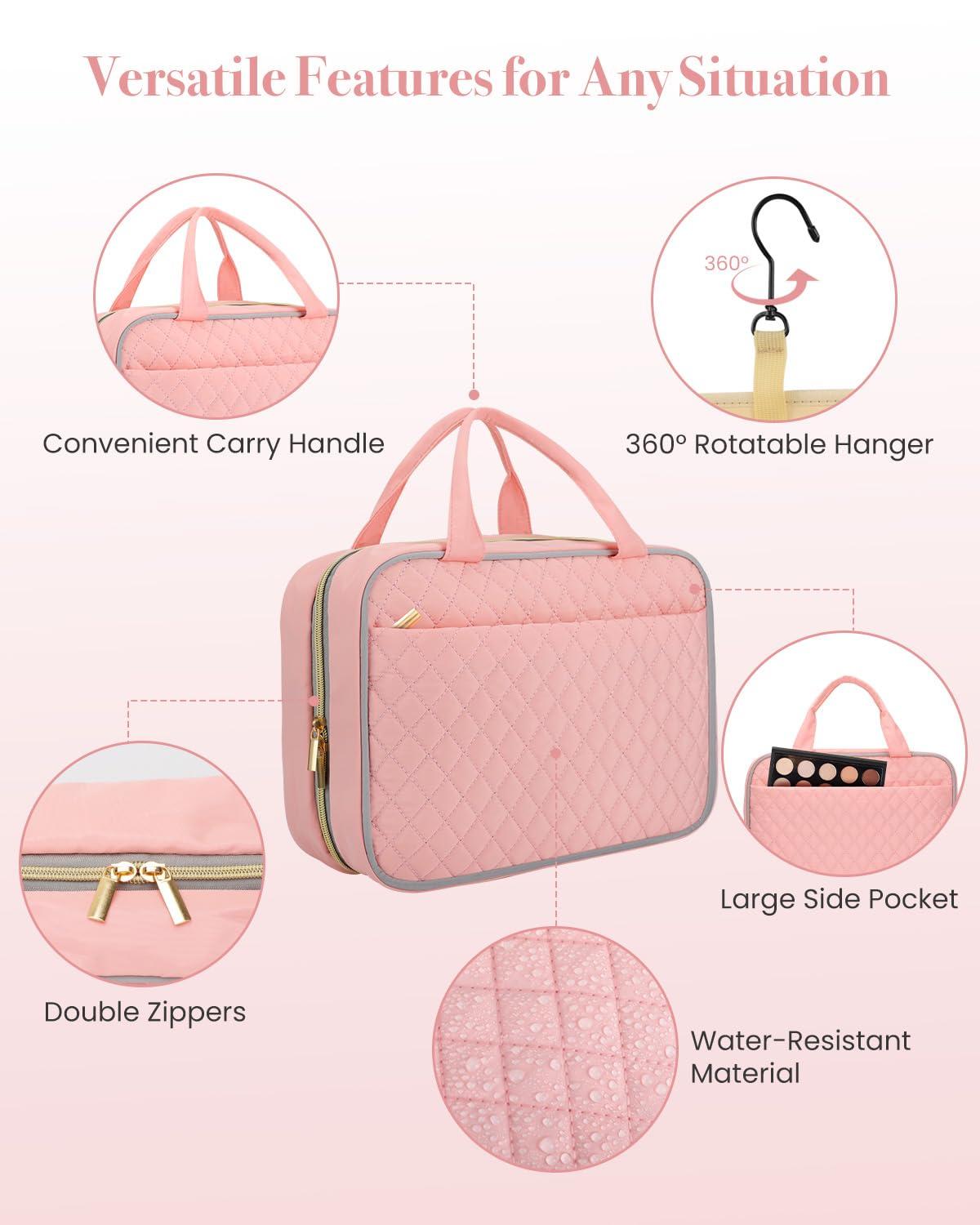 MARIKALIFE MARIKALIFE Travel Toiletry Bag, Hanging Toiletry Bag for Women, Cute Makeup Cosmetic Case Organizer for Accessories, Full Sized Toiletries-Pink