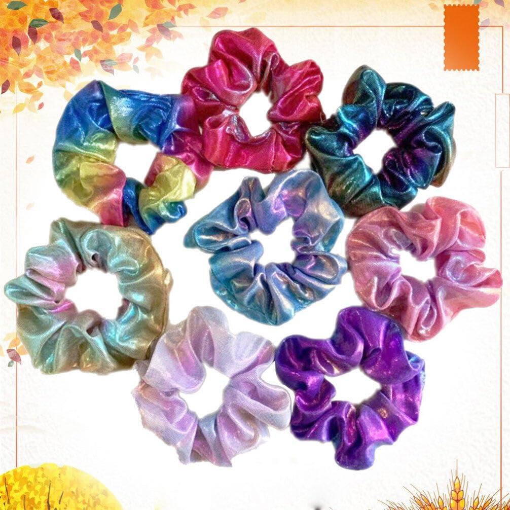 FRCOLOR Hair Scrunchies For Women 8Pcs Neon Scrunchies Shiny Scrunchies For Girls Big Scrunchies Elastic Hair Bands Hair Ties Ponytail Holder For Dance Party Club Hair Accessories