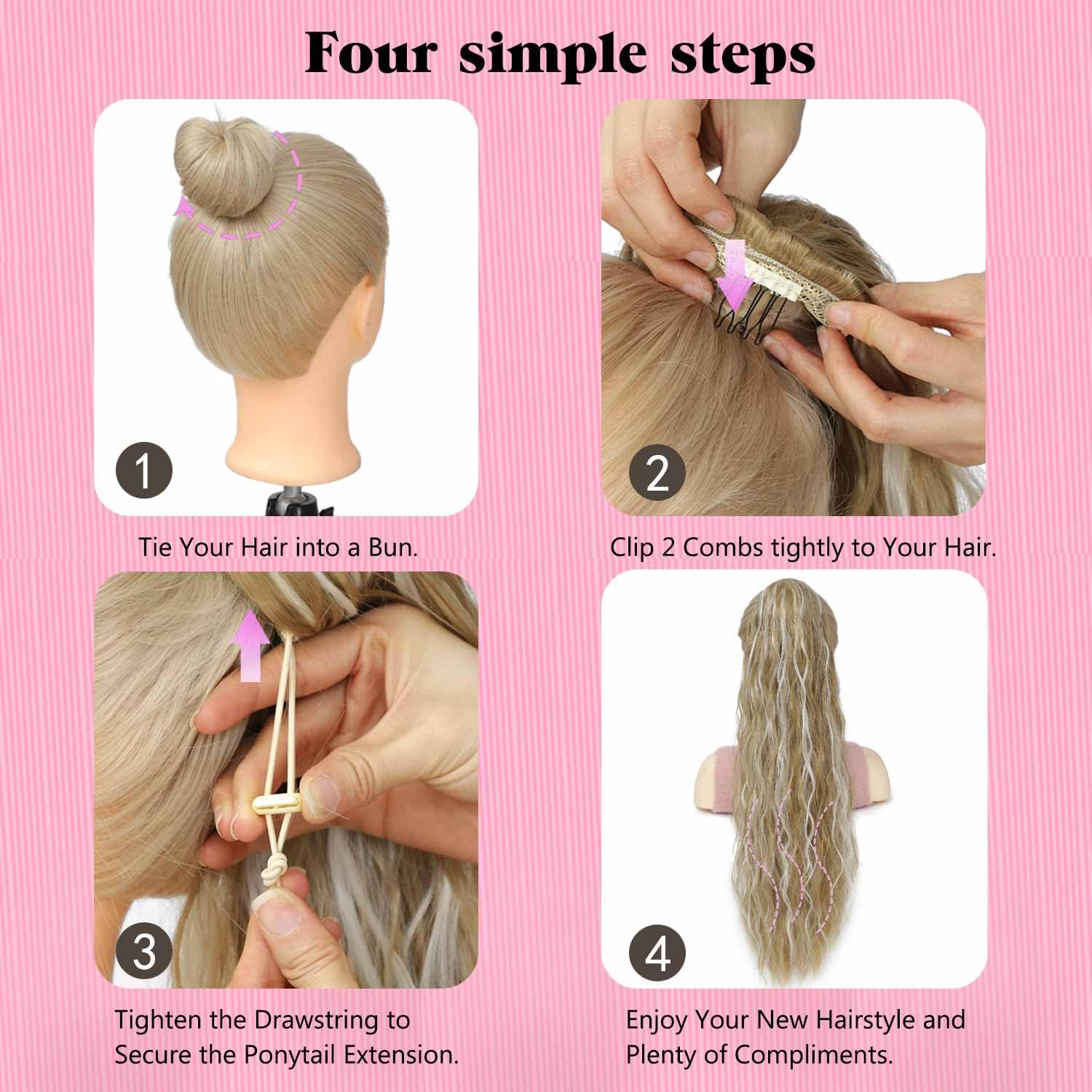 CIKREET Dark Lavender Light Pink Ponytail Extension Drawstring Ponytail Curly Ponytail Extension for Women Pony Tails Hair Extensions 26 Inch Long Ponytail Extension Clip in Ponytail Hair Extensions Ponytail