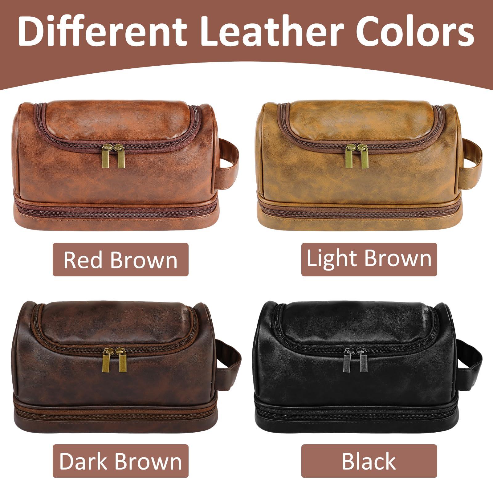 Sparklove Sparklove Personalized Leather Toiletry Bag for Men, Handcrafted Travel Dopp Kit Gift with Custom Pattern and Text, Unique Gift for Men, Boyfriend, Dad, Father\'s Day Gifts