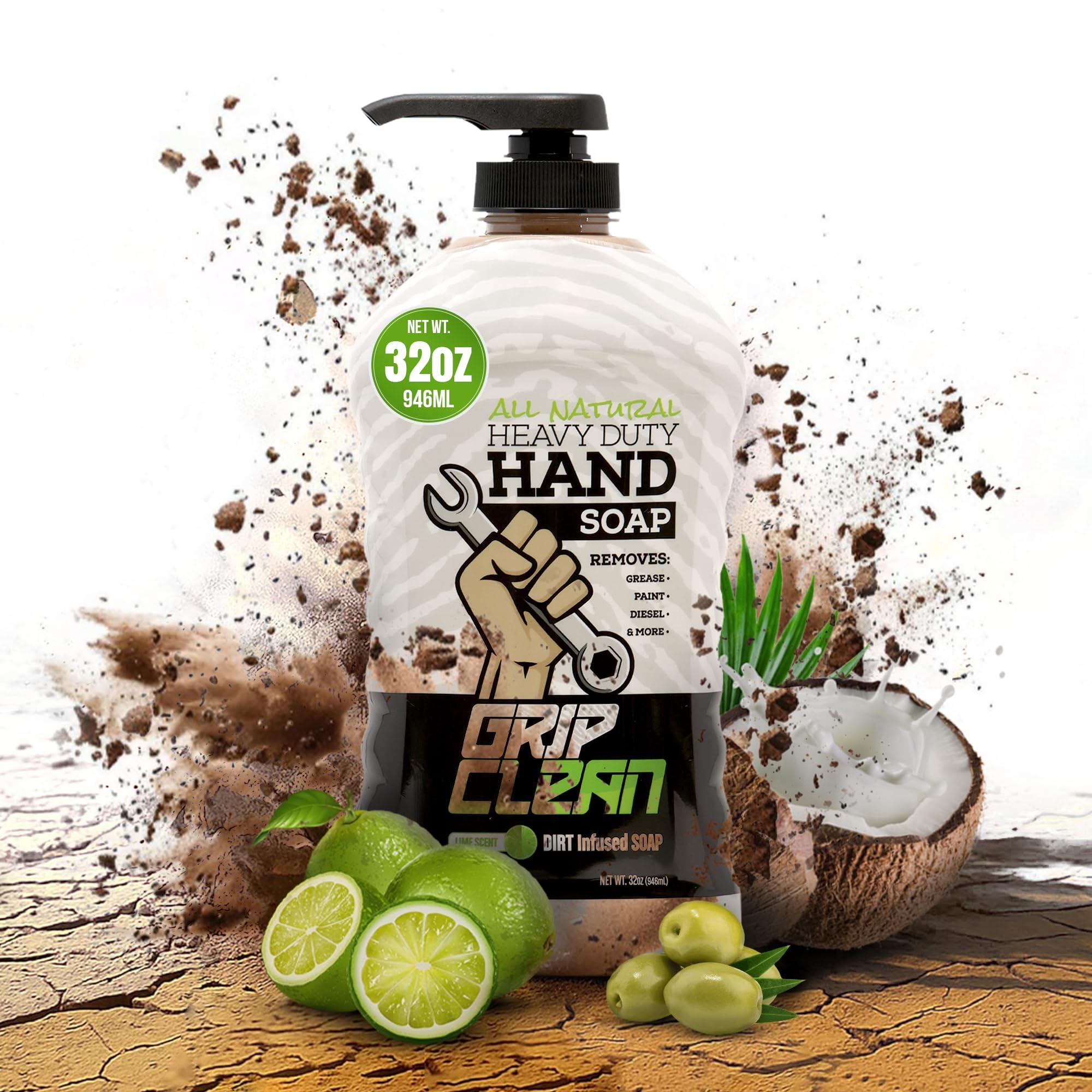 Grip Clean Grip Clean - Hand Cleaner for Mechanics  Heavy-Duty Mechanic Soap, Liquid Hand Soap with Natural Pumice & Clay to Absorb Tough Grease, Oil & Dirt  Moisturizing Coconut Oil, Lime Scent (32oz)