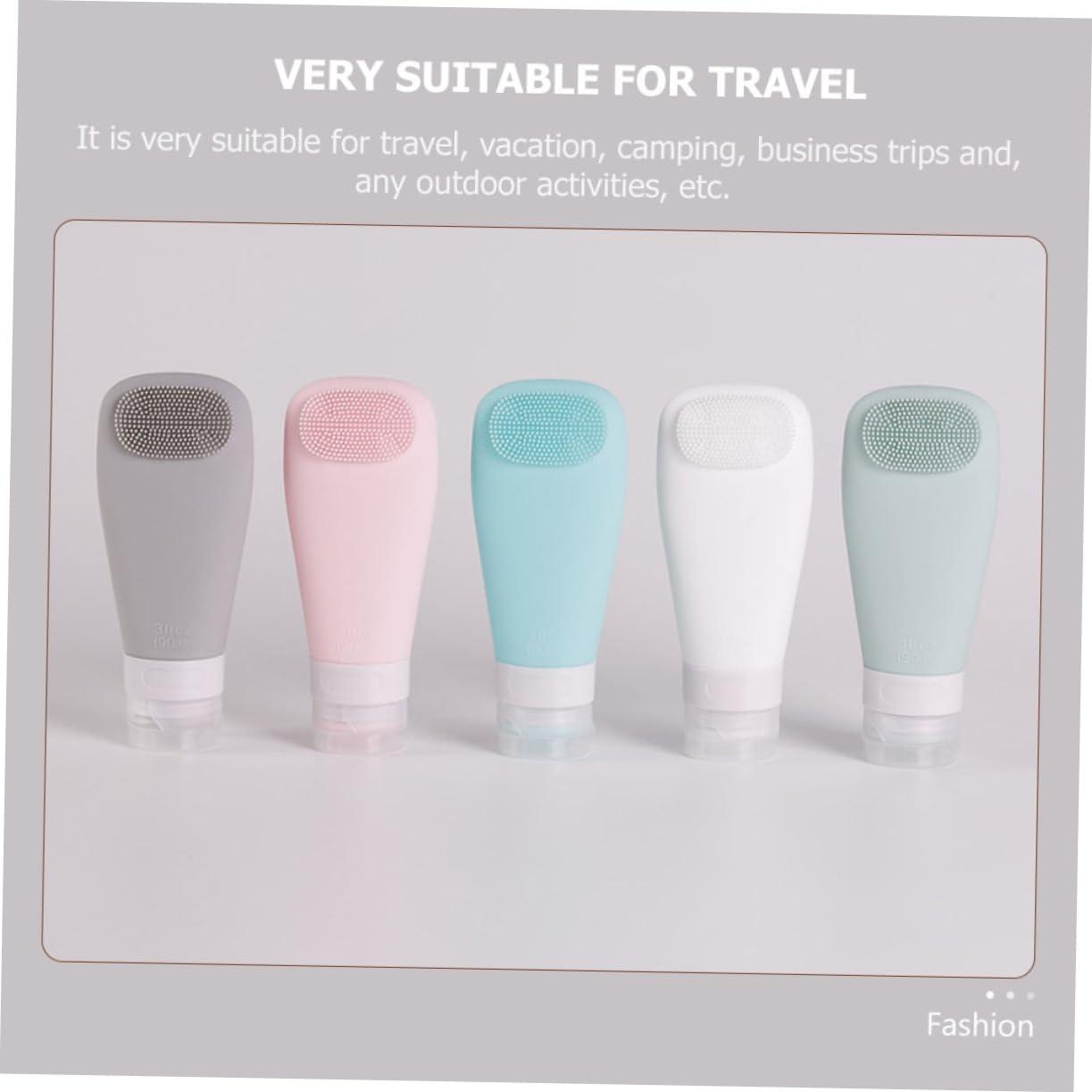 Gogogmee Gogogmee 5Pcs Shampoo Dispenser Bottles with Brush Leak Proof Travel Containers for Lotion Body Wash & Toiletries Soft Blush Milk and
