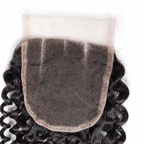 sent hair Sent Hair Curly Wave Lace Closure Brazilian Virgin Hair Unprocessed Curly Human Hair Closure with Baby Hair Three Part Natural Color 14inch