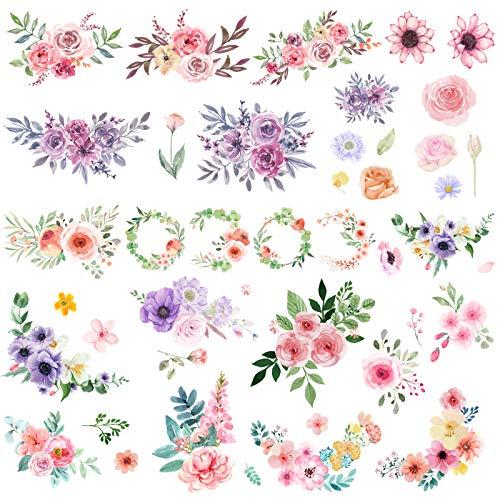 EVERJOY Everjoy Flowers Temporary Tattoos Stickers, Watercolor Roses, Peony, Daisy, Botanical Body Art Fake Tattoos for Women, Girls and Kids - 20 Pcs