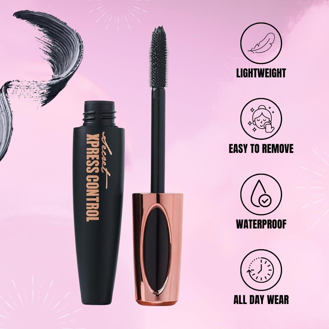 Secret Xpress Control Two Pack: Secret Xpress Control 4D Silk Fiber Lash Mascara, Lengthening and Thick, Long Lasting, Waterproof & Smudge-Proof, All Day Exquisitely Full, Long, Thick, Smudge-Proof Eyelashes