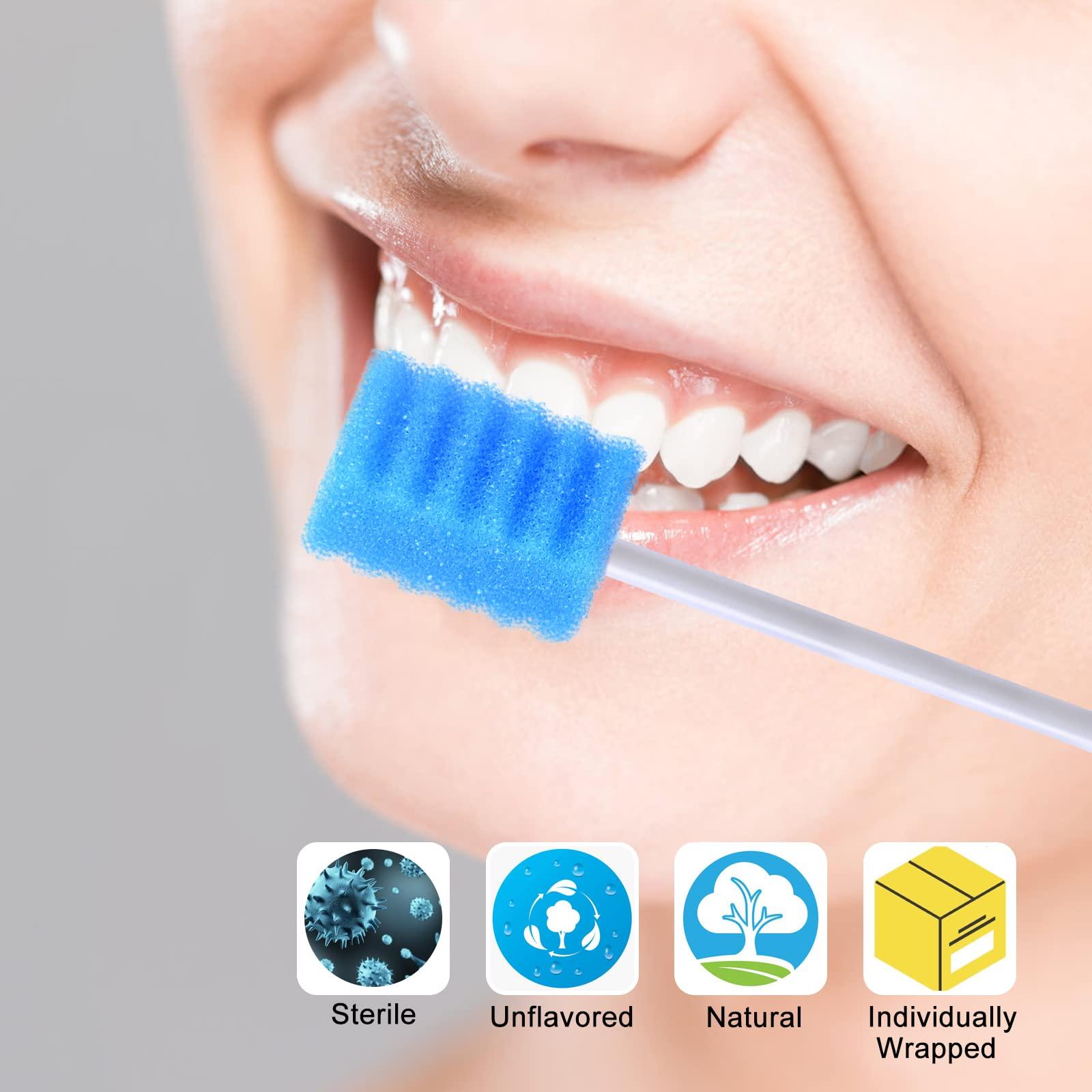 BVN 100 PCS Disposable Mouth Swabs Sponge - Oral Care Swabs Unflavored & Sterile Disposable Dental Swabsticks for Mouth & Gum Cleaning Blue