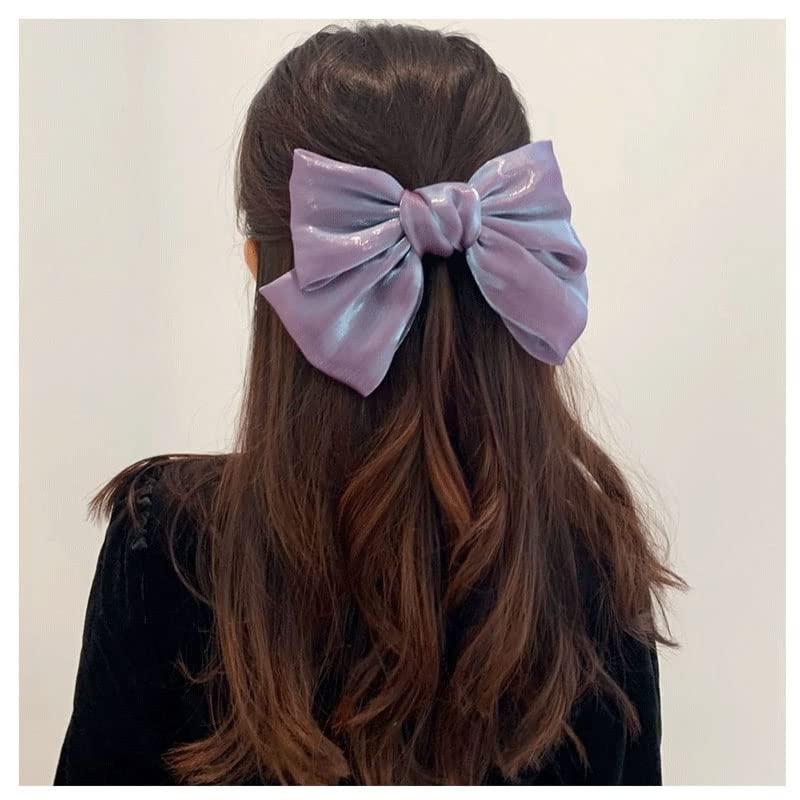 ZAHSY Purple Hair Bow Clips Barrette for Women Bowknot Hair Accessories for Girls Large French Barrette Hair Clips No Slip Big Satin Christmas Hair Bows for Women
