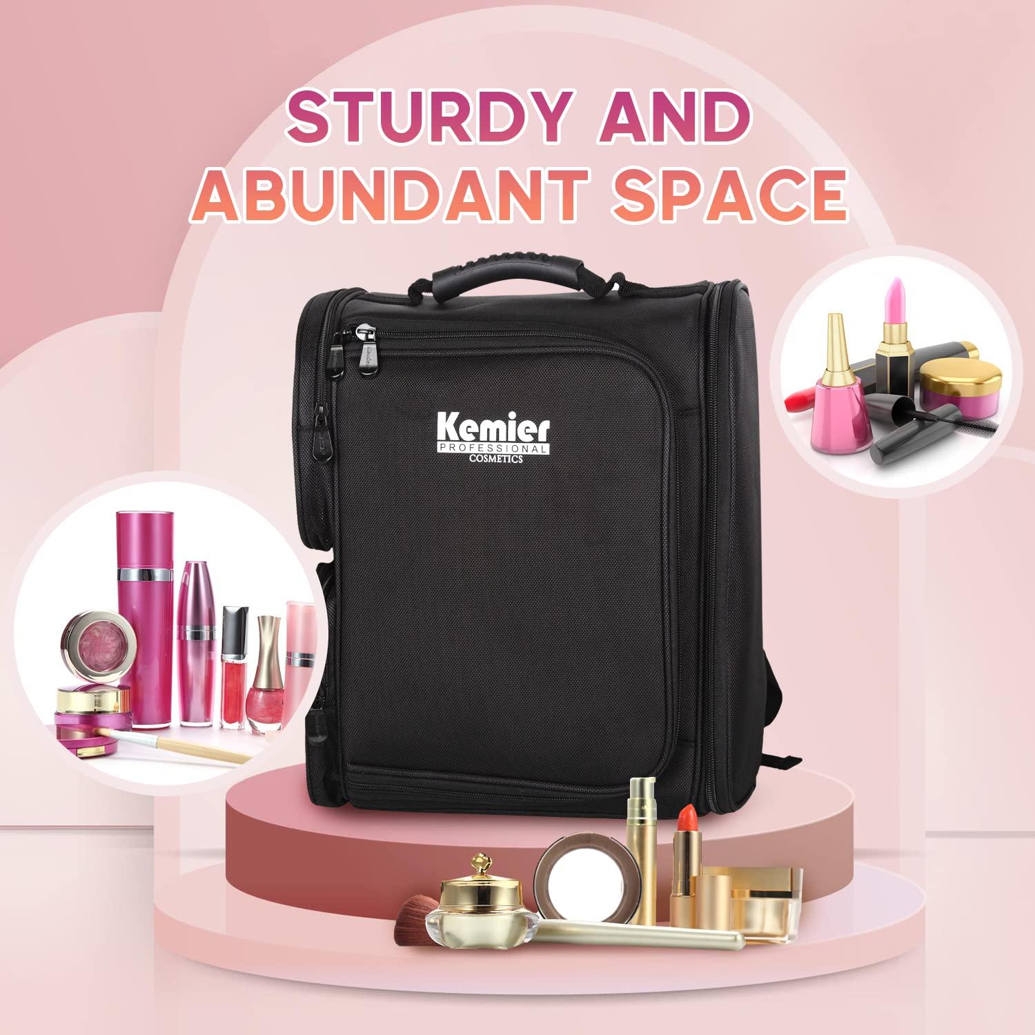 Kemier Kemier Travel Makeup Train Case - Professional Makeup Artist Backpack Portable Cosmetic Organizer Case for Makeup Brush Storage Makeup Artist Kit