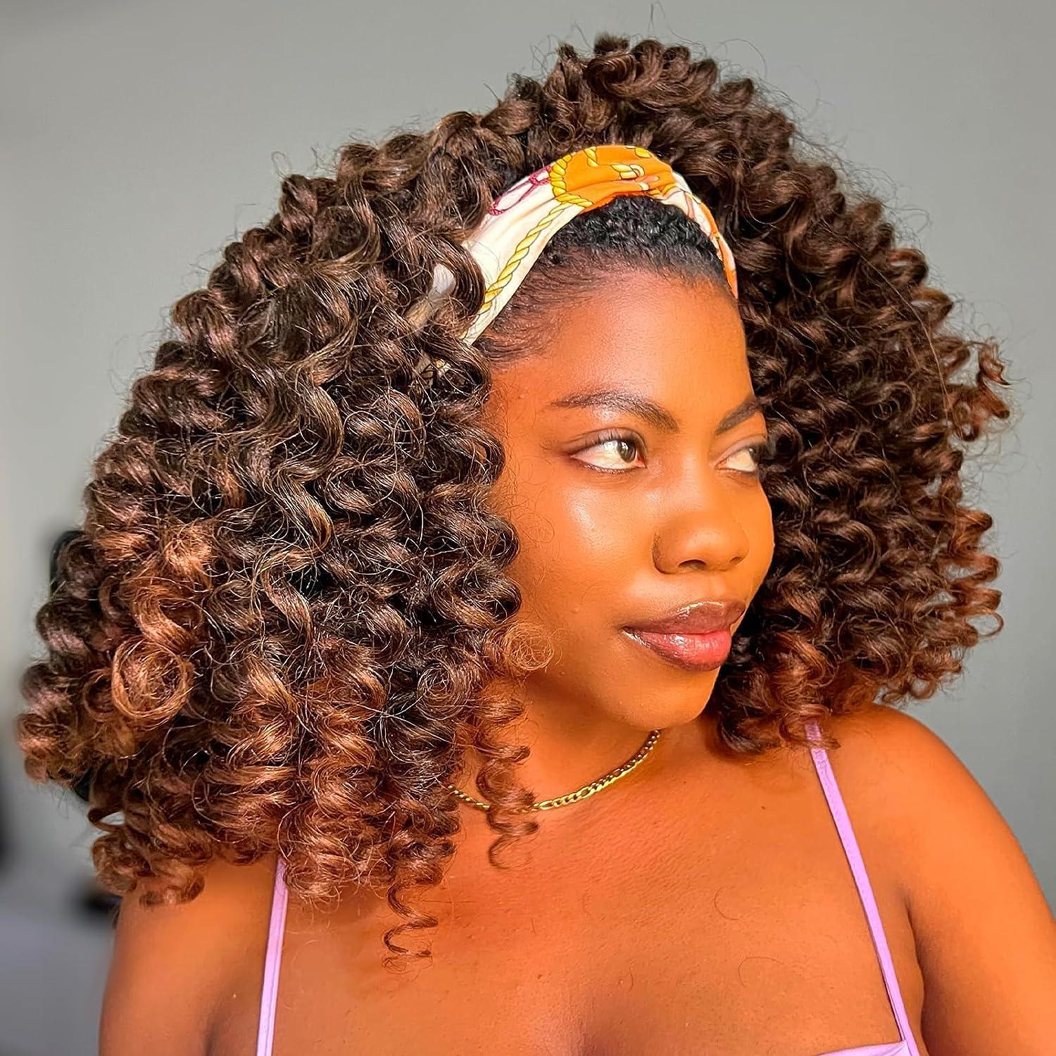 Sheafter 12Inch Wand Curl Crochet Hair 5Packs - Ombre Brown Trendy Tresses Crochet Hair Short Bob Curly Crochet Hair Pre Looped for Black Women (T4/27)