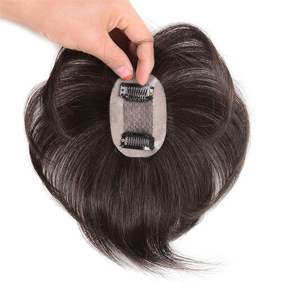 Yanamy Human Hair Toppers for Women with Thinning Hair, Clips in 2" x 3" Silk Base Crown Topper Hairpieces, 6.7" Natural Black