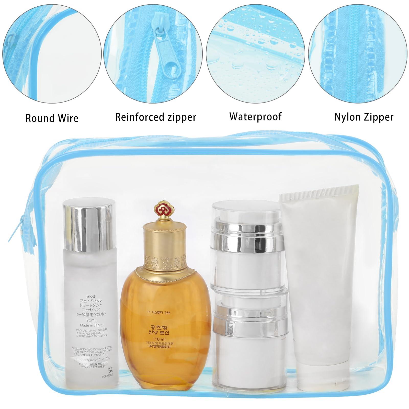 Tbestmax Tbestmax 10 Pack Clear Cosmetic Bags Makeup Bags Portable Waterproof TSA Approved Travel Toiletry Bags Large Organizer Blue, 9.8\" x 7.1\" x 2.4\"