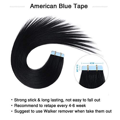 SUYYA SUYYA Tape in Hair Extensions Human Hair Jet Black 100% Real Human Hair 12 inches 20pcs 40g/pack Straight Seamless Skin Weft Tape in Hair Extensions(12 inches #1 Jet black)
