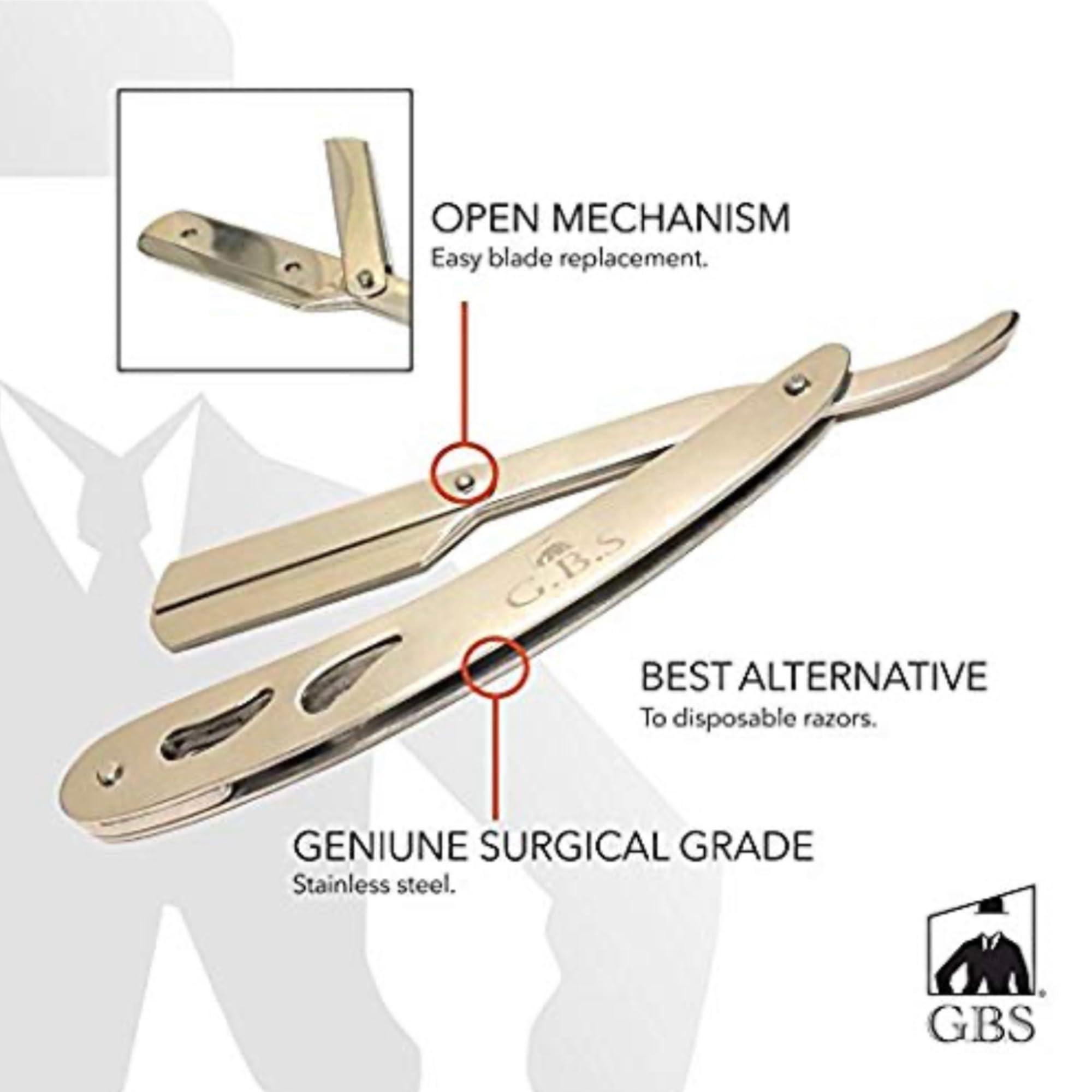 G.B.S G.B.S Barber Straight Edge Interchangeable Razor Shavette - Chrome & Black Stainless Steel Razors with Travel Cases & 20 Refill Blades (Pack of 2)