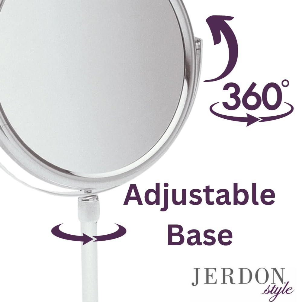 Jerdon JERDON Two-Sided Tabletop Makeup Vanity Mirror - 5X-1X Magnification & Swivel Design - 9-Inch Diameter Mirror with Adjustable Height - Polished Chrome Finish - Model JP4045C