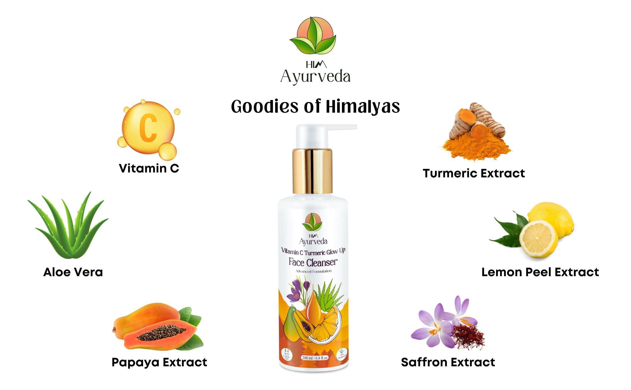 HIM AYURVEDA HIM AYURVEDA VITAMIN C FACE WASH ERICHED WITH LEMON, HONEY,PAPAYA,TURMERIC, ALOE VERA AND KASHMIRI SAFFRON - NO PARABENS, SULPHATE, SILICONES, 200ML