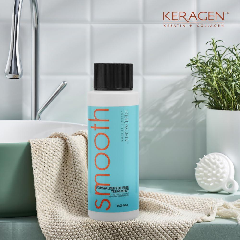 KERAGEN Keragen - Brazilian Keratin Smoothing Treatment, Blowout Straightening System for Dry and Damaged Hair, Formaldehyde Free, 2 Oz - Eliminate Curls and Frizz, Fine to Medium Hair