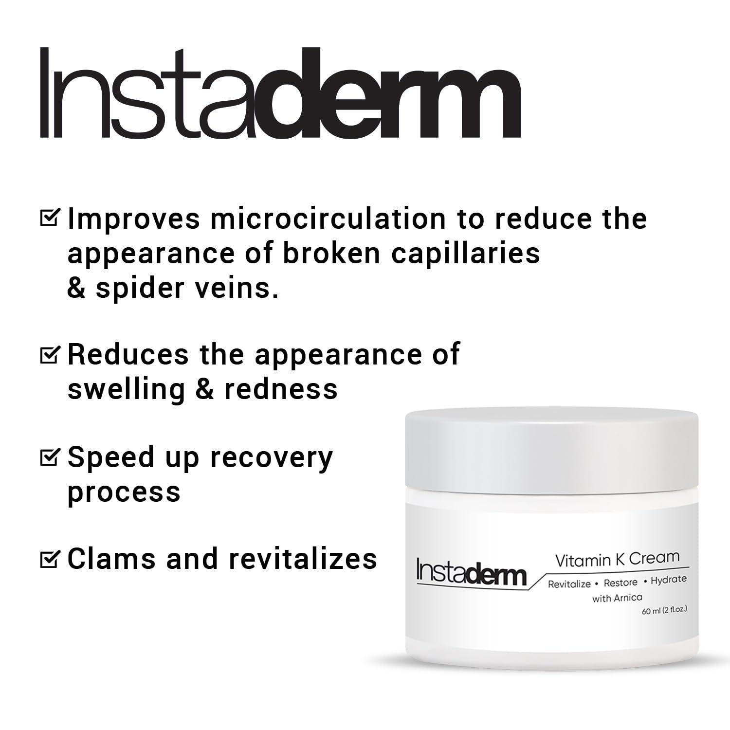 Instaderm Instaderm Vitamin K Cream- Bruise Healing Formula with Arnica. Dark Spot Moisturizer for Bruising, Spider Veins & Broken Capillaries. Repair Under Eye Dark Circles, & Puffiness.