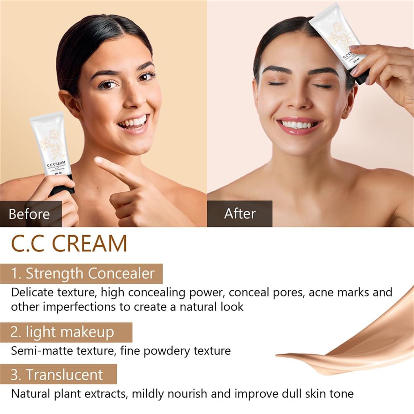 Gqrum Korean Color Changing CC Cream, Korean CC Cream With Spf 50, CC Color Correcting Full Coverage Cream, Korean CC Cream Self Adjusting For Mature Skin, CC Color Correcting Full Coverage Cream (3Pcs)