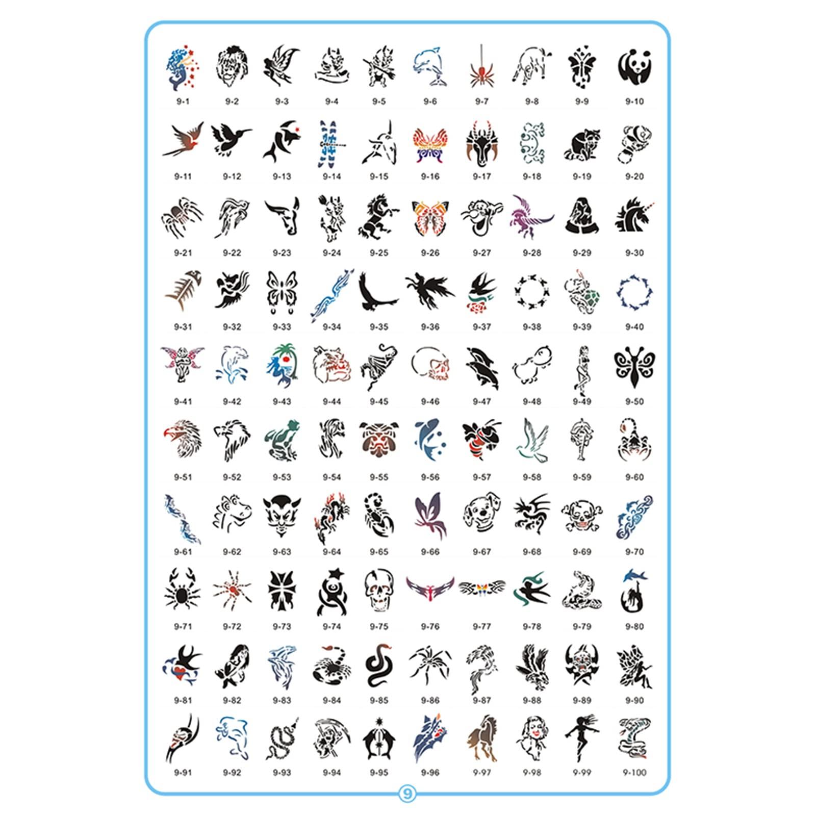 SAGUDIO SAGUDIO 100pieces Reuseable Airbrush Temporary Tattoo Stencils Book Airbrush Tattos for Face, Body, Paint Art, Hobby