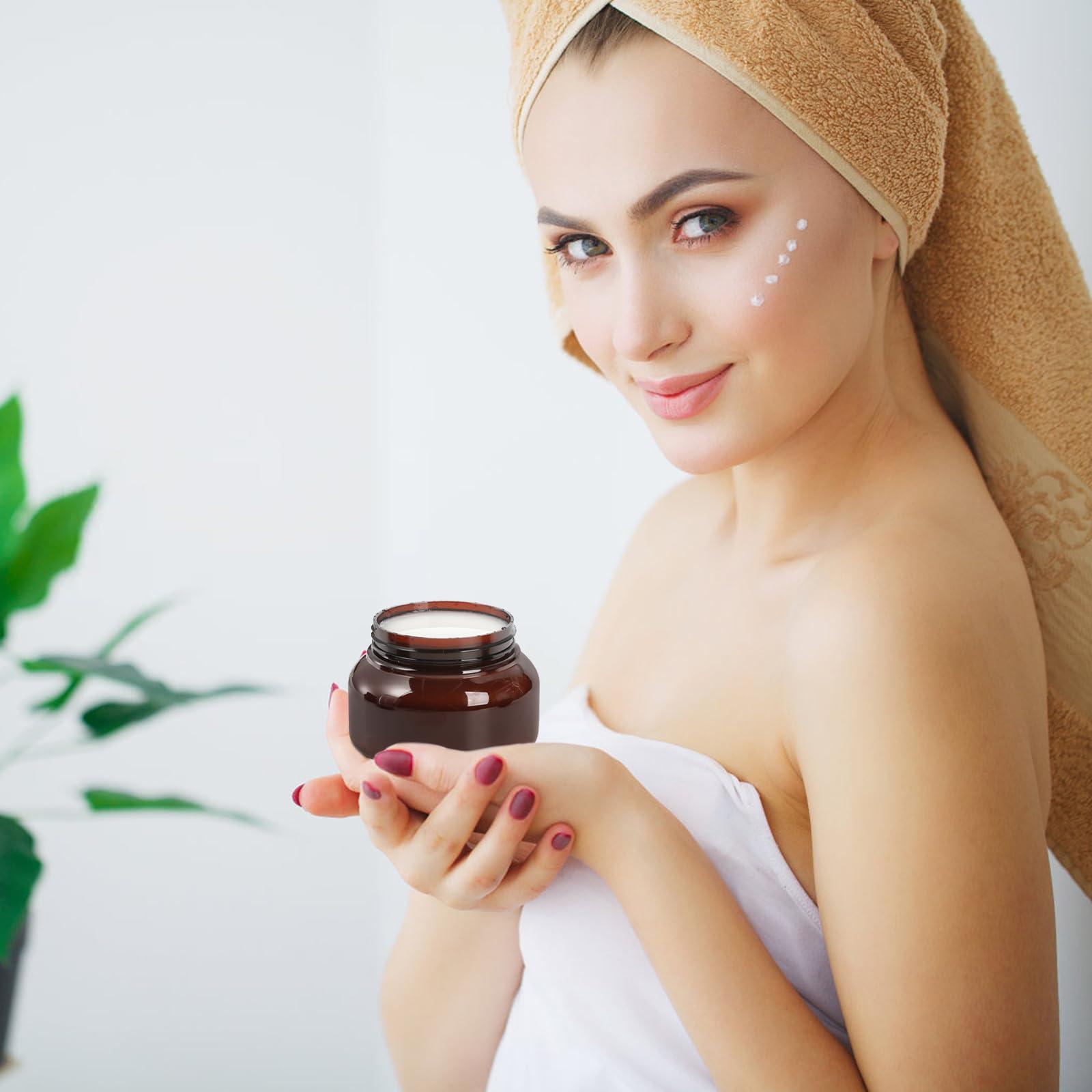 yarlung Yarlung 16 Pack 8 Oz Amber Plastic Jars with Lids, Brown Body Scrub Jars Empty Refillable Containers Round Low Profile Samples Jars for Lotion, Body Butter, Sugar Scrub, Cream