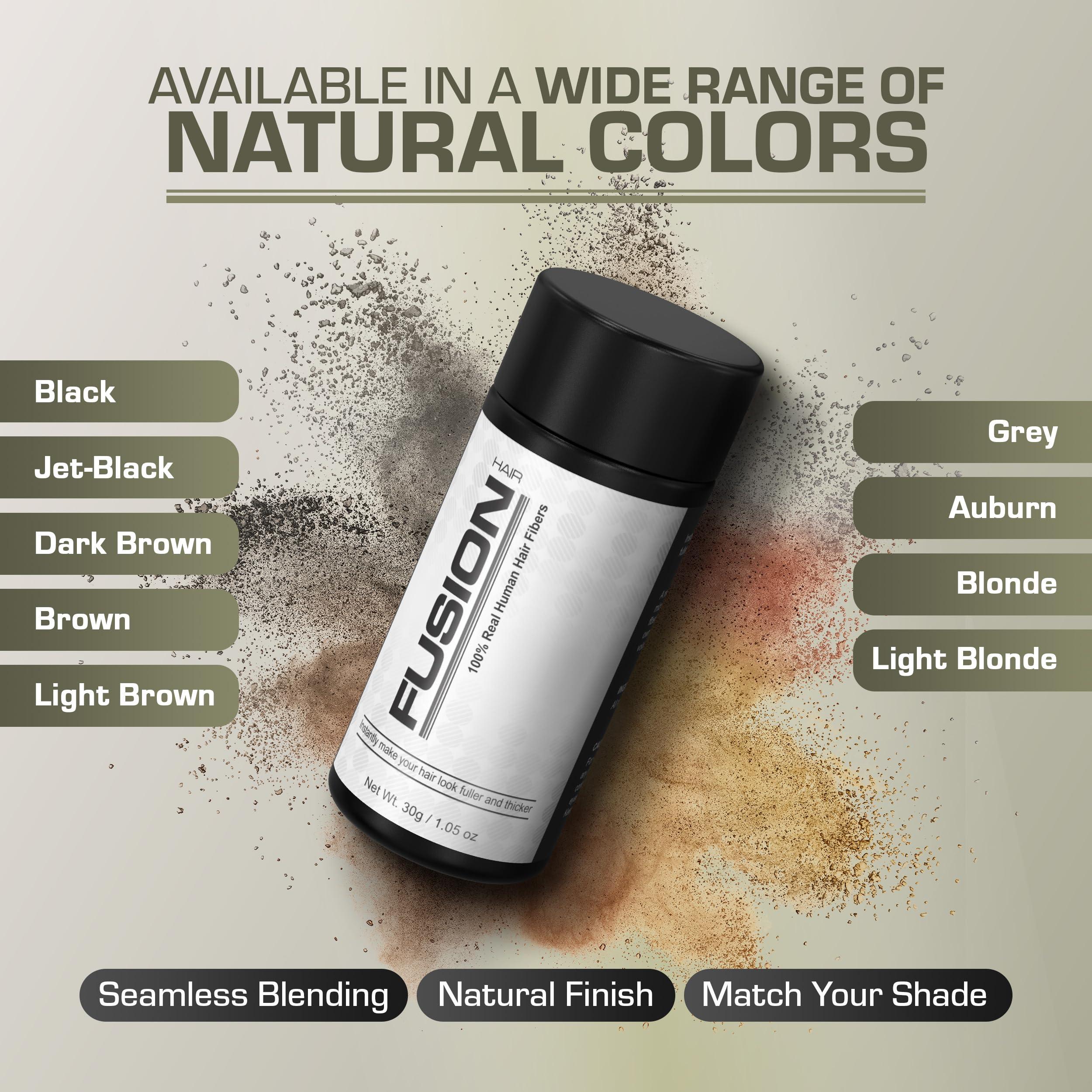 Hair Fusion Hair Fibers for Thinning Hair - (1.05 Oz) Real Human Hair Building Fibers to Conceal Bald Spots and Thinning Hair, Root Touch Up and Volumizer, Black