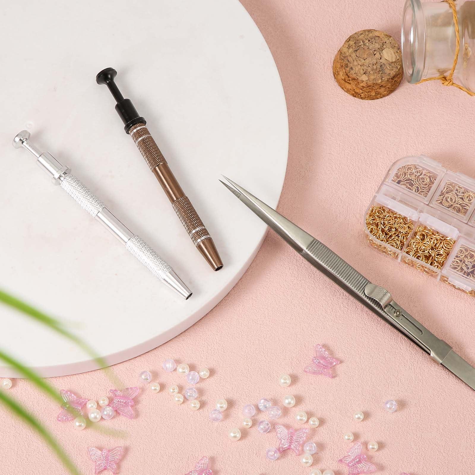 NQEUEPN 3pcs Piercing Ball Pick Up Tool, Piercing Claw Tools Septum Ball Screw on Tool with Tweezers Piercing Ball Holder Piercing Assistant Pen Removal Helper Tool for Jewelry Craft(brown, silver)