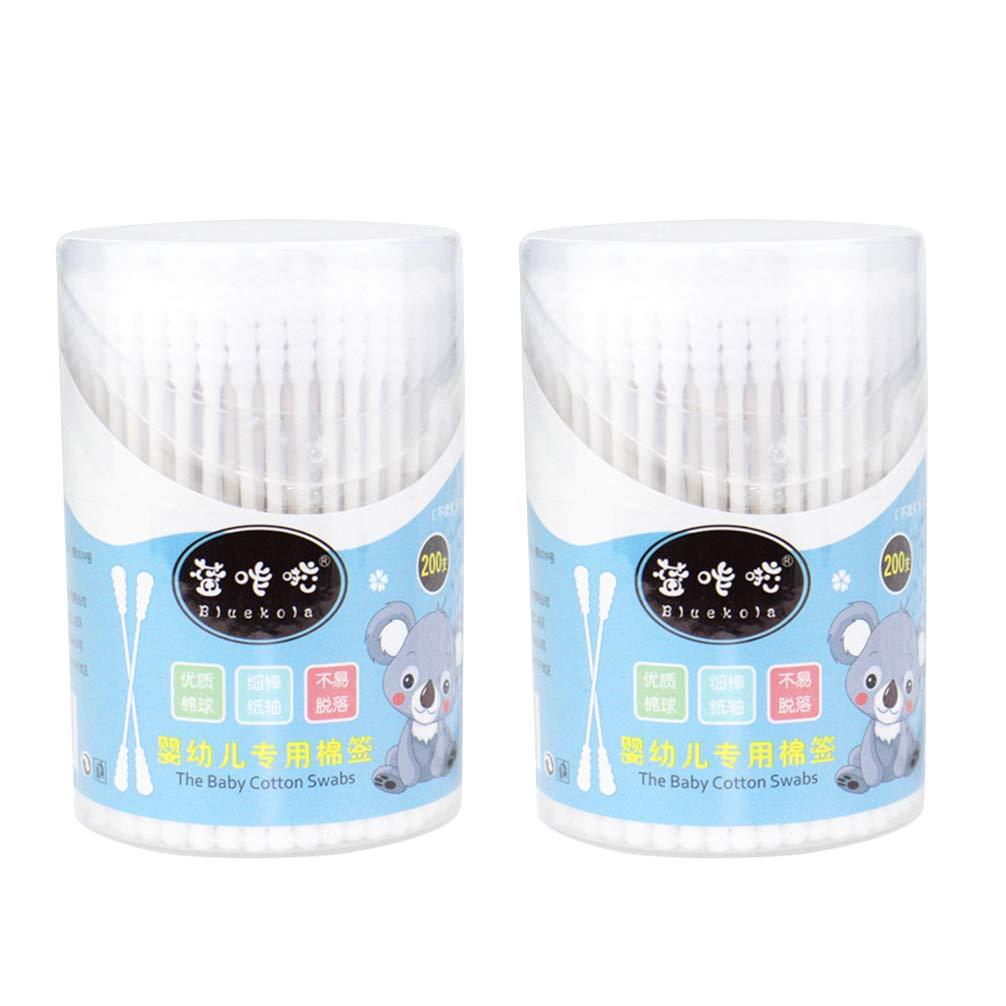 EXCEART Baby Cotton Swabs 2 Box 400Pcs Baby Safety Swabs Double Spiral Tips Cotton Swabs Paper Sticks Natural Cotton Buds Ear Cleaning Swabs White (200Pcs in 1 Box) Pointed Cotton Swabs