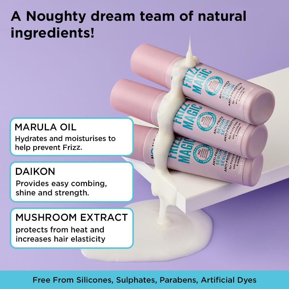 Noughty Noughty 97% Natural Frizz Magic Serum, Anti Frizz, Smoothing and Styling Formula for Frizzy, Curly and Wavy Hair with Marula Oil and Daikon, Sulphate Free Vegan Haircare 75ml