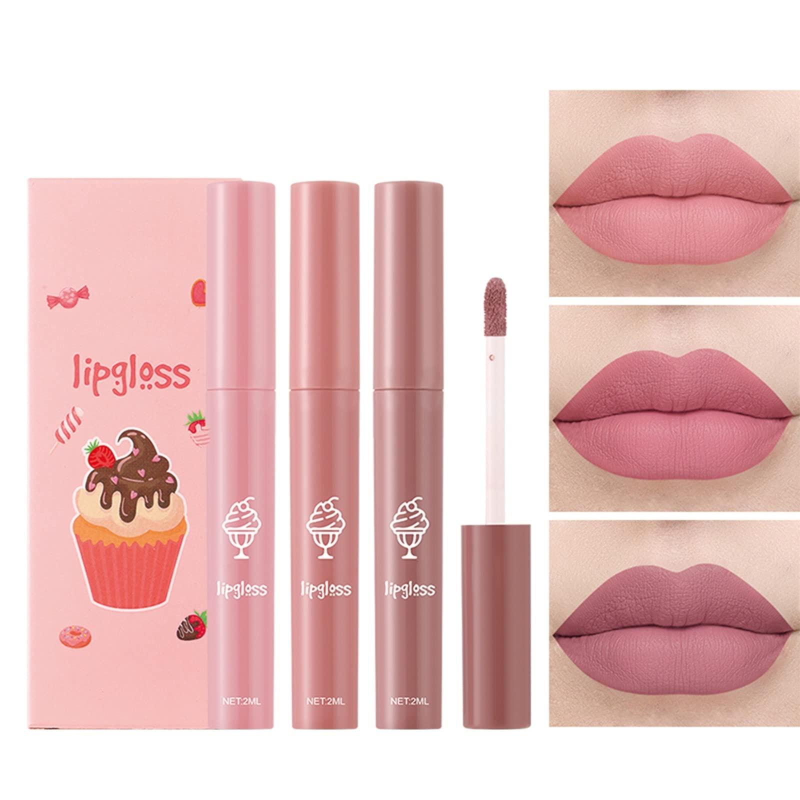 WGUST Cover Girl 3 Pieces Of Ice Set Box Velvet Lip Glaze Lipstick Lip Gloss Women\'S Non Stick Cup Nude Color Lasting Waterproof Lipstick Stay on Lipstick