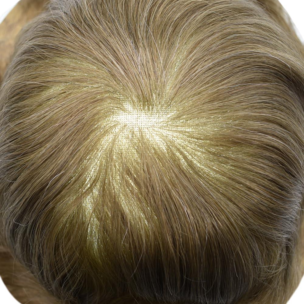 Hair Wonders Hair Wonders Full Swiss Lace Toupee For Men Real Human Hair Mens Toupee Hair Replacement System For Men Hairpieces For Men Hair System 6x8-100% light to Medium density17# DARK ASH BLONDE