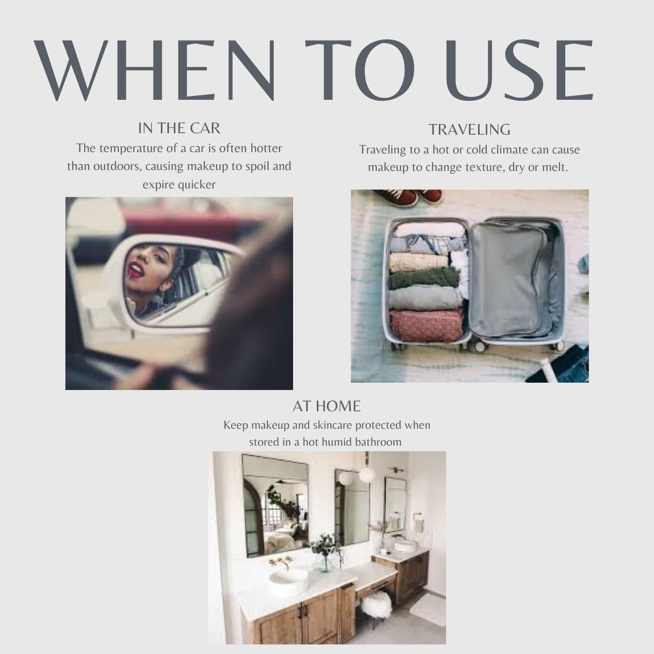 PREEN AND CO HAWAII Small heat-resistant makeup bag, beauty case. Insulated cosmetic bag helps protect makeup from melting, spoiling and expiring quickly. Heat proof makeup bag for car (Case, Black Case)