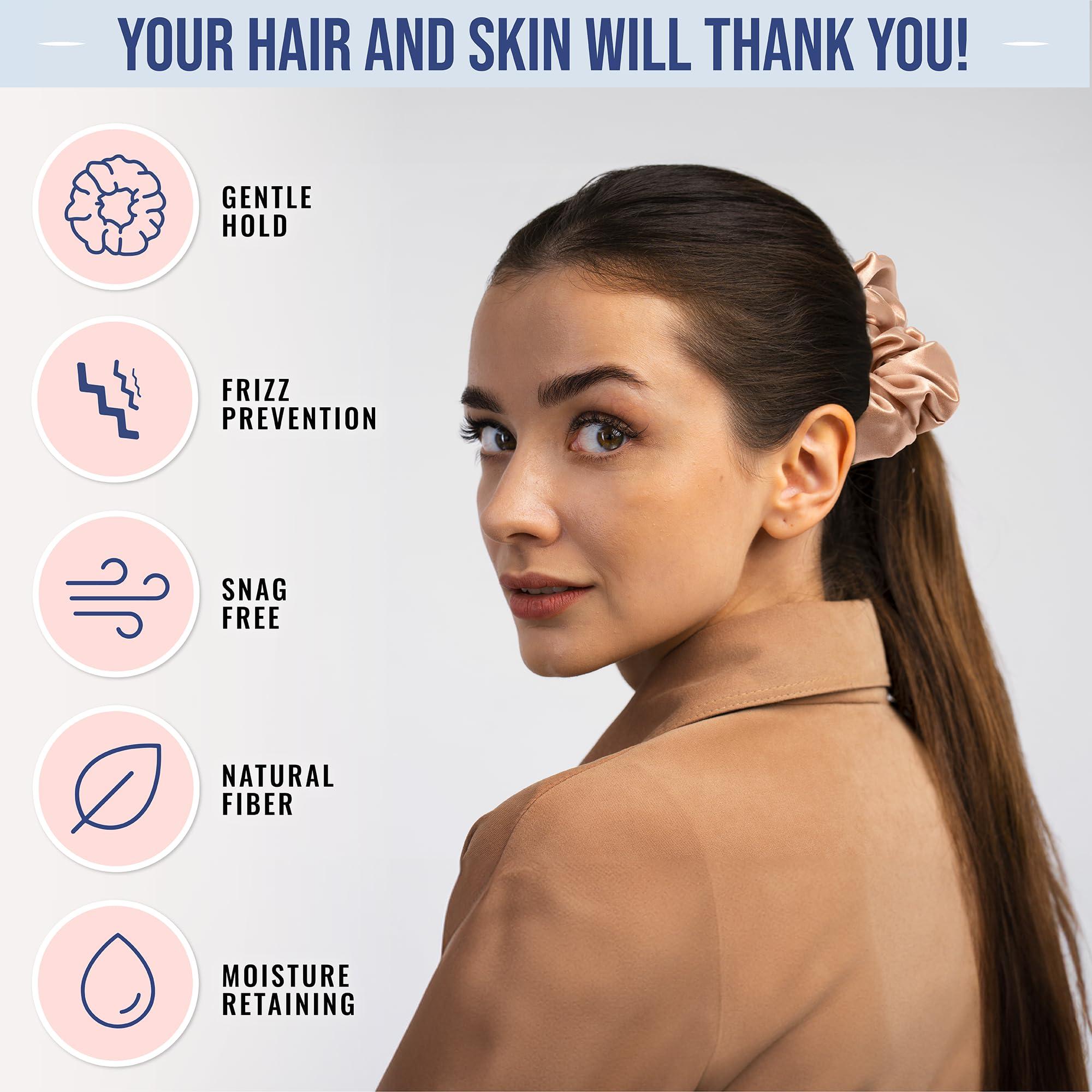 BLISSY Blissy Silk Scrunchies (3 Pack) - 100% Pure Mulberry Silk - 22 Momme 6A High-Grade Fibers - Silk Scrunchie for Straight & Curly Hair - Preventing Breakage, Tangling, & Creasing (Rose Regular)