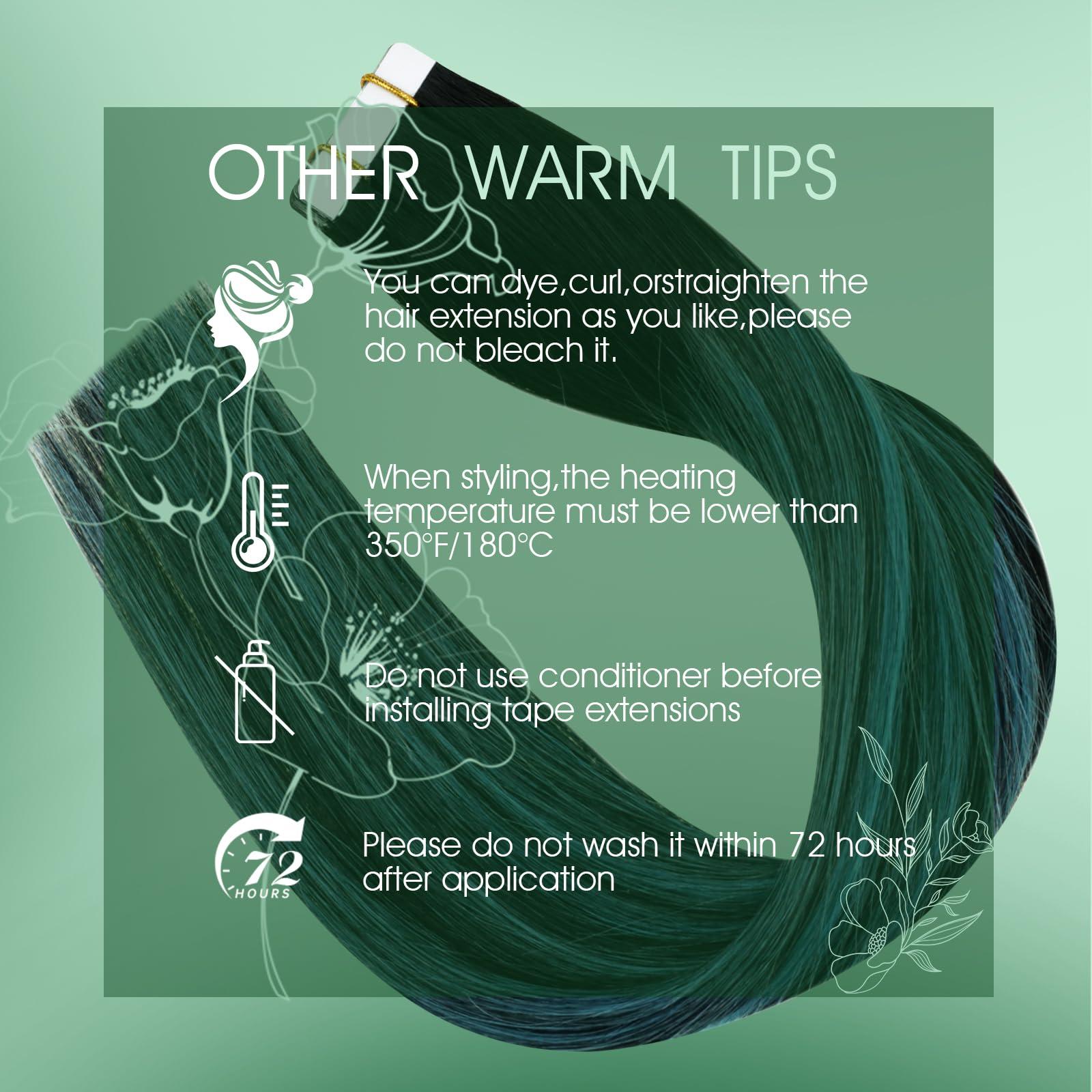 RUNATURE RUNATURE Black Ombre Tape in Hair Extensions Real Human Hair Tape in Extenions Short Natural Black to Blue Tape in Human Hair Extensions Teal Straight Glue in Hair Extensions Human Hair 12 Inch 30g