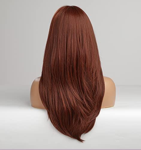 vedar vedar Auburn Red Wigs with Bangs, Copper Red Wigs for Women, Shoulder Length Synthetic Hair Red Full Wig, Middle Length Straight Hair Wig, 20 inch VEDAR-235