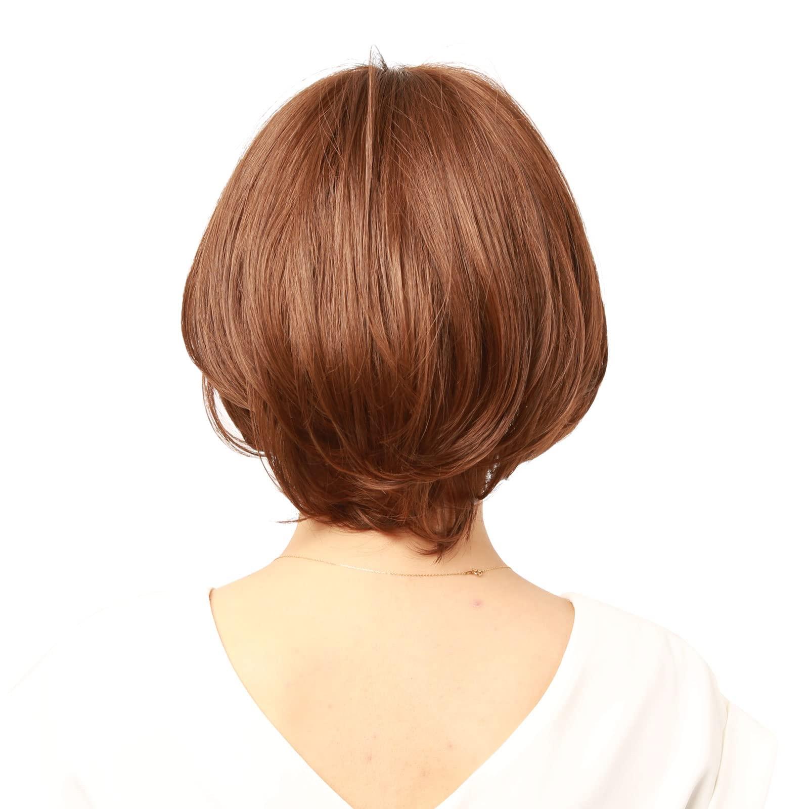 igennki igennki Short Casual Bob Wig with Bangs for Asian Young Women (Human Hair Blend+Medical Base, 3 Dark Brown)