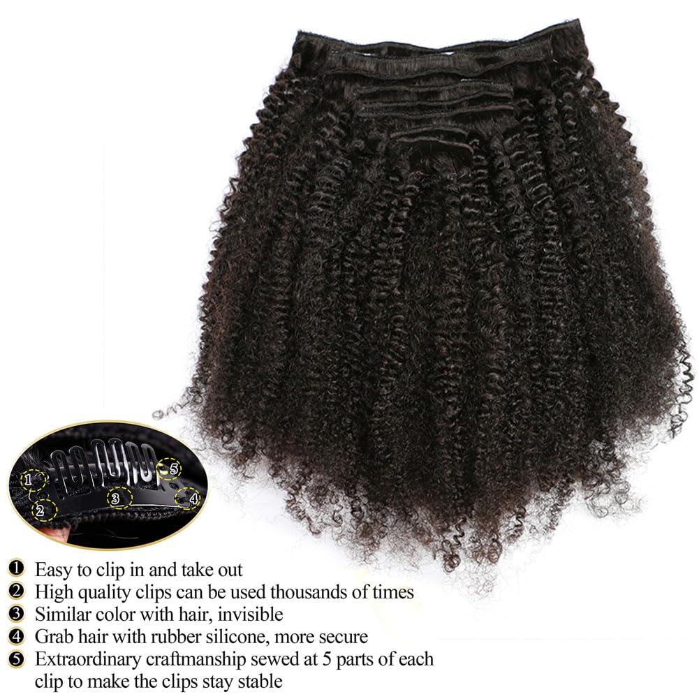Kiss darling LASHES Afro Kinky Curly Clip in Human Hair Extensions for Women, Real Human Hair Double Wefted Natural Hair Clip ins 4B 4C Clip ins Hair Extensions Afro Curly 18\"inch